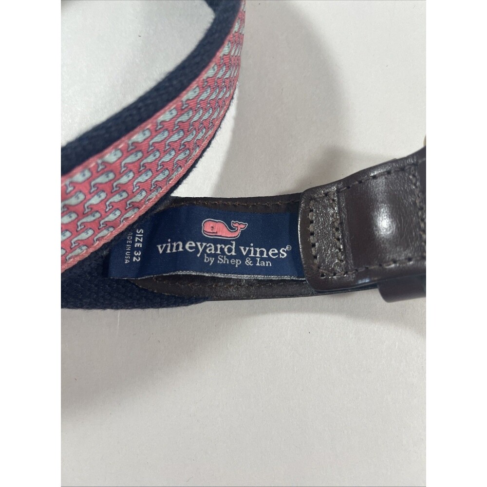 Vineyard Vines Men Leather Canvas Pink Belt Whale Print Brass Buckle 32 - Picture 2 of 5